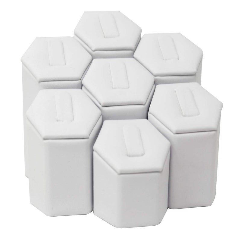 Mooca Ring Stand Holder Display Tower Jewelry Organizer, Ring Display Holder, Pedestals Display 7 Pcs Set Perfect for Showcase, White Faux Leather - Image 4